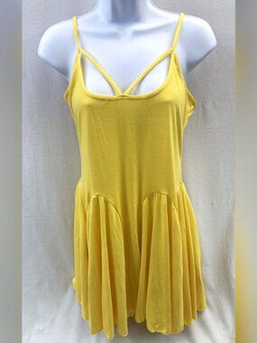NWT Adome Yellow Summer Mini Ruffle Hem Slip Dress Size Large